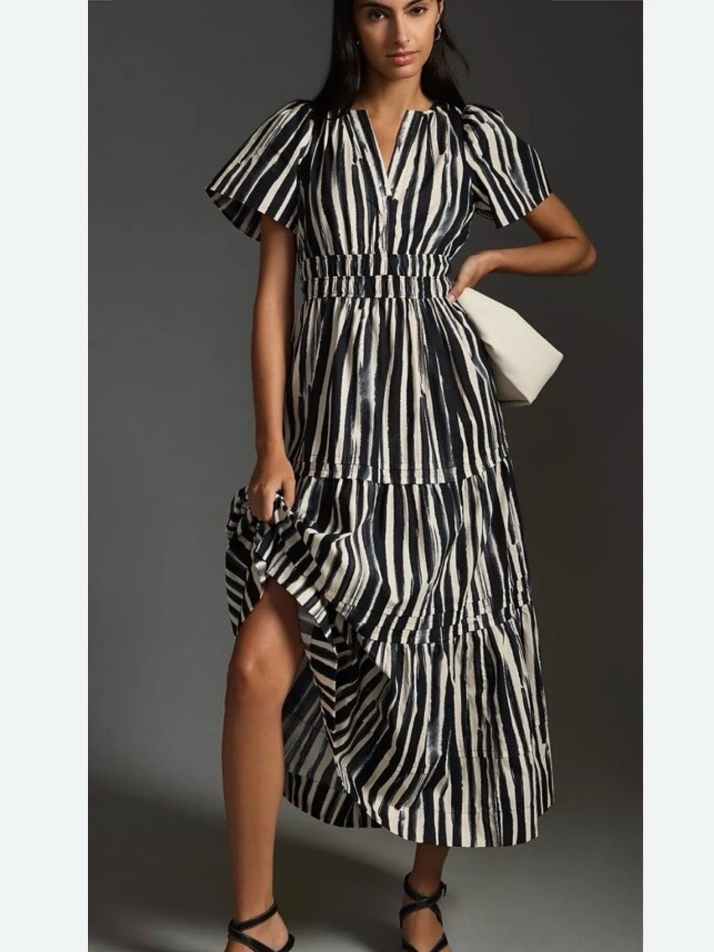 Anthropologie Black and White Striped Tiered Somerset Maxi Dress 2X EUC